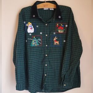 Vintage Christmas Themed Button up flannel XL